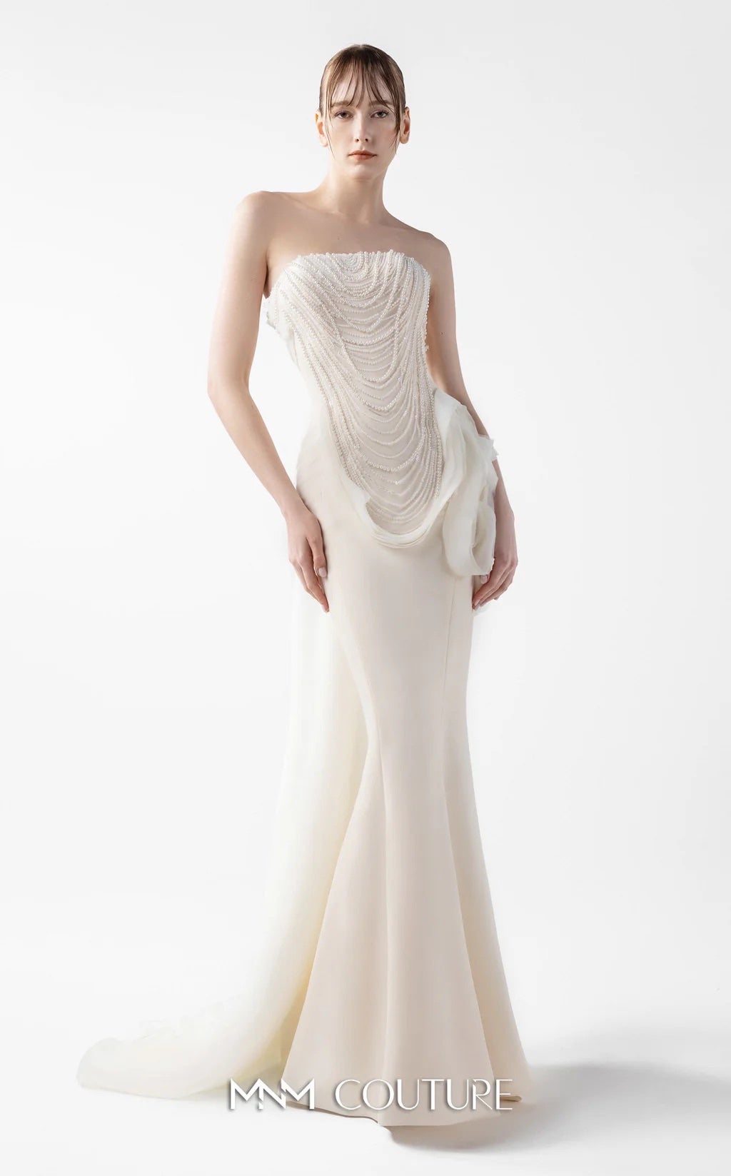 sachin and babi light blue dress Olivia | Long Sleeve Off the Shoulder Beaded Gown main image 0